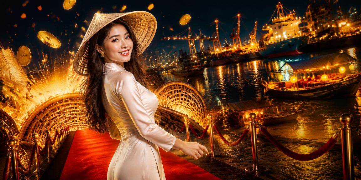 Bối cảnh Hải Phòng với nón lá và chủ đề casino trực tuyến